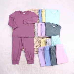 Solid Color Newborn Bamboo Sleepwear Long Sleeve Children Pullover Set Breathable Kids Pajamas Suit