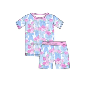 Source Factory 95% Bamboo 5% Spandex 220gsm NB-16T 2PCS Short Sleeve and Shorts Pajamas Set Children Sleepwear Outfits