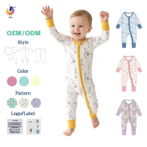 Manufacturer Supplier Wholesale Boutique Baby Clothes Bamboo Baby Romper Zipper Custom Print logo Label Zipper Newborn Clothing