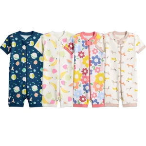 100% Organic Cotton Shortie Onesie Pajama Baby Romper Short Sleeve Baby Sleepsuit Summer Custom Baby Clothes Newborn Sleepwear