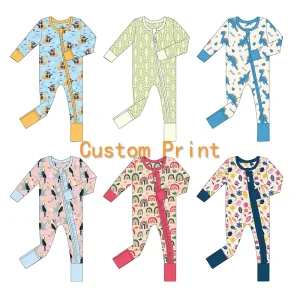 Organic Bamboo Baby Rompers Baby Zipper Pajamas Custom Print Newborn Sleep Suits Sleep Wear for Infant Onesie Baby Clothes