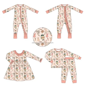 Baby Clothing Halloween Fall Children Custom Printed Bamboo Pajamas Baby Long Zippy Romper
