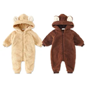 Teddy Bear Baby Onesie Baby Rompers Long Sleeve Zipper Hooded Fleece Winter Newborn Warm Jumpsuit Custom Baby Clothes