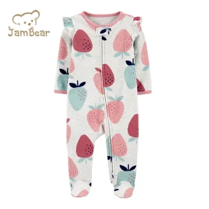 Long Sleeve Newborn Baby Romper Organic Cotton Baby Pajamas Baby Two-way Zipper Bodysuit Custom Newborn Clothes
