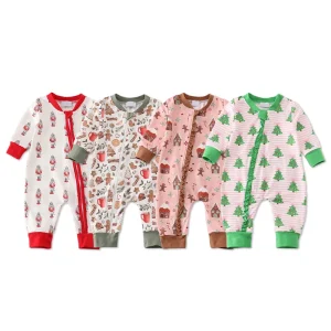 Organic Cotton Christmas Baby Romper Sleepwear Babies Custom Baby Zip Sleep Suits Newborn Onesie Sleeper Infant Clothes