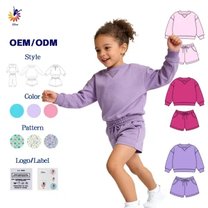 New Arrivals Boutique Solid Color Sweatshirt and Shorts Set Custom Long Sleeve French Terry Cotton Kids Boys Fall Outfits