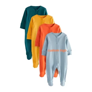 Organic Cotton Baby Romper Newborn Onsies Custom Baby Sleepwear Eco Friendly Baby Clothes Soild Color  Newborn Sleepsuit