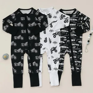 Organic Baby Onesie Bamboo Zip Romper Sustainable Infant Jumpsuit Custom Print Baby Clothes Newborn Sleepwear Baby Pajamas