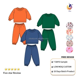 Kids Long Sleeve Pants Sweatshirt Set With Elastic Cuffs and Ankles Fashion Sporty Fast Shipping Customizable
