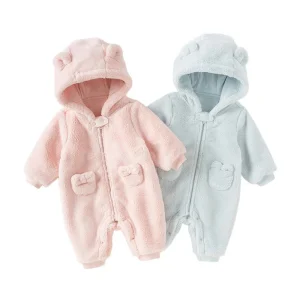 Teddy Baby Romper Newborn Girls/Boys Winter Soft Plush-lined Hooded Baby One-Pieces Romper Custom Teddy Bear Baby Onesie