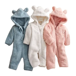 Baby Fleece Romper Jumsptui Teddy Bear Baby Onesie Winter Custom Sleep Suit with Zip Warm Baby Clothes Infant Sleepwear