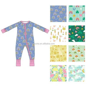 Bamboo Baby Zippy Sleeper with Fold Over Hands and Feet Custom Print Design Heat Transfer Logo Ready