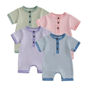 Organic Bamboo Cotton Baby Onesie Half-Sleeve Romper Baby Sleepwear Custom Newborn Sleepsuit Jumpsuit Sustaianble Baby Clothes