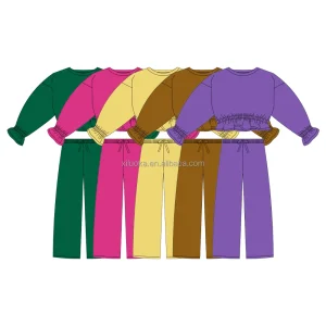 Girls 2 Piece Loungewear Set | Cropped Hoodie with Ruffle Detail & Soft Lounge Pants for Casual Comfort Wear