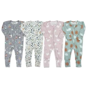 Two Way Zip Baby Romper Organic Bamboo Zipper Pajamas Sustainable Sleep Wear for Baby Jersey Custom Baby Jumpsuit Newborn Onesie