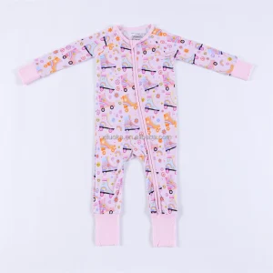 Customized Bamboo Baby Romper for Girls Cute Printed Fold Cuff Baby Kids Zippy Sleepwear