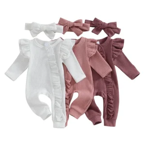 Waffle Zipper Pajamas Baby Romper Sustainable Knitted Baby Onesie Custom Newborn Sleepwear Baby Clothes Infant Sleepsuit