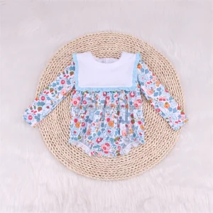 Hot Sale Christmas Casual Style Floral Custom New Born Baby Long Sleeve Romper