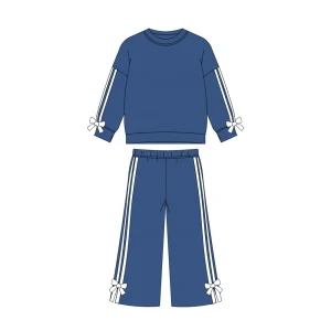Girls Solid Long Sleeve Hoodie Set Bow Cuff Ankle Custom Color Logo Casual Kids Tracksuit