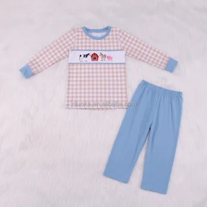 Happy Luoka OEM Boutique Applique Embroidery Big Children  Boy Clothes Sets