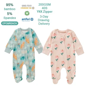 Organic Cotton Baby Sleepsuit Baby Romper Sustainable 2 Way Zip Baby Onesie Custom Print Newborn Sleepwear Infant Jumpsuit