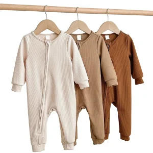 Organic Bamboo Baby Jumpsuit Romper Baby Ribbed Sleepsuit Knit Newborn onesies Zipper Custom Baby Clothes Sustainable Sleeper
