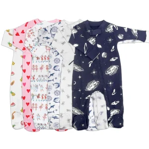 Organic Pima Cotton Baby Romper Custom Printed Sleepsuit Newborn Zipper Footie Baby Oneise Toddler Pajamas Cotton Baby Clothes