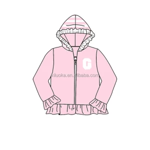 Wholesale New Design Ruffle Plain Color Letter Embroidery Fall Kids Girl Custom Kids Jackets Hoodie