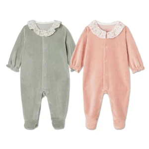 Organic Cotton Baby Romper in Velvet with Collar Newborn Sleepsuit Infant Pajamas Customized Baby Onesie Sleepwear Baby Clothes