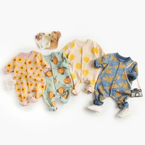 Organic Cotton Baby Romper Newborn Sleep Suits Sustainable Baby Sleeping Onesie Baby Clothes Custom Print Infant Jumpsuit