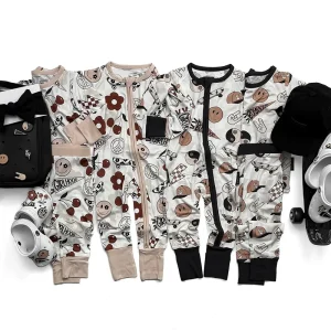 Organic Bamboo Pajamas Baby Romper Newborn Onesie Sustainable Jersey Baby Sleepwear Custom  Print Baby Clothes Newborn Sleepsuit