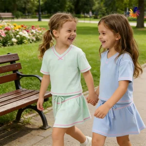 Girls Tennis Outfit Gymnastics Leotard Set Summer Camp Uniforms Girls Skirt Suit With Inner Shorts For Dance Team Practice