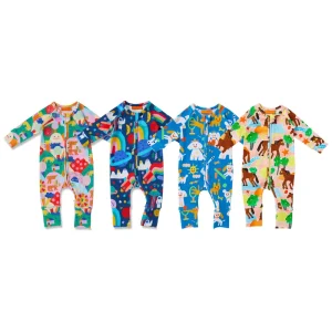 Organic Cotton Baby Pajamas Long Sleeve Romper Newborn Sleepsuit Custom Print Baby Clothes Eco Friendly Baby Sleepwear Onesie