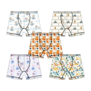 Wholesale Kids Baby Bamboo Fiber Underwear Custom Patterns Solid Belt Soft Fabric Kids Boys Comfortable Elastic Waist Boxers