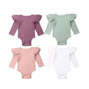 Organic Cotton Baby Ribbed Onesie Sustainable Long Sleeve Baby Bodysuit Eco Friendly Ribbed Infant Onesie Bodysuit for Baby
