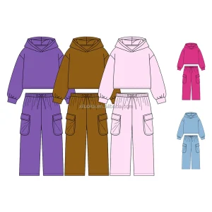 Kids Hoodie Set with Cargo Jogger Pants, Two-Piece Long Sleeve Hooded Sweatshirt and Pocket Pants for Boys Girls Spring Autumn