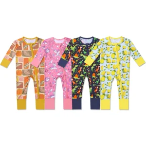 Organic Bamboo Zipper Pajamas Print Zipper Onesie Romper for Baby Clothes Baby Sleepwear Custom Newborn Onesie Baby Sleepsuit