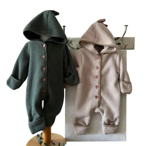 Baby Rompers Winter Baby Fleece Dinosaur Hooded Jumpsuit Custom Newborn Sleepsuit Baby Clothes Infant Onesie Newborn Sleepwear