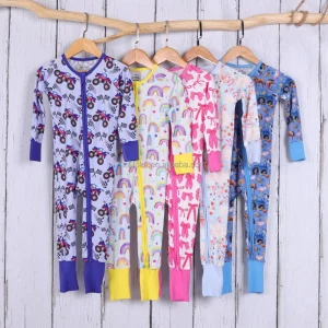 Kids 220/240/260 GSM Bamboo Jumpsuit Girl Pajamas Newborn Baby Girl Sleeper Toddler Bodysuits Double Zipper Romper