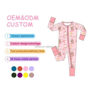 Long Sleeve Comfy Girls Bamboo Romper Skin-friendly Baby Footie Jumpsuit Two Way Zipper Newborn Boutique Pajamas