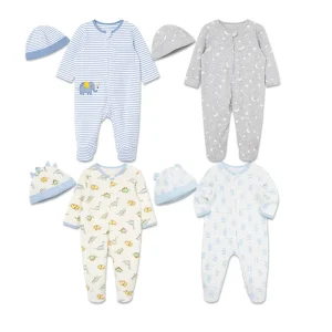 Organic Cotton 2-Way-Zip Footed One-Piece and Hat Baby Romper with Beanie Custom Newborn Sleepsuit Sustainable Baby Clothes