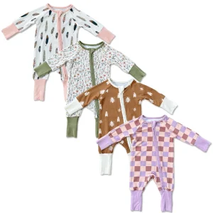 Organic Bamboo Long Sleeve Zip Romper Baby Jumpsuit Baby Onesie Double Zipper Custom Newborn Sleep Suits Baby Clothes Sleepwear