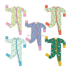 Bamboo Baby Romper Zipper Sleeper with Fold Over Mitts and Feet Custom Print Heat Transfer Logo Ready