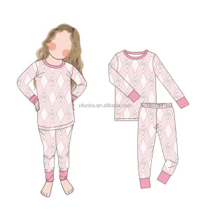 High Quality Casual Long Sleeve Cartoon Bamboo Child Pajamas Kids 2 Set Baby Kids Girls' Sleepwear for Kids Pjs Pyjamas