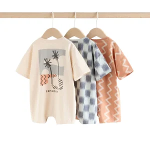 Organic Cotton Baby Romper Summer Newborn Sleepwear Short Sleeve Rompers for Boys Sustaianble Baby Clothes Custom Baby Onesie