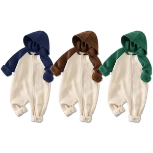 Organic Cotton Baby Hoodie Rompers Baby Fleece Onesie Winter Sustainable Baby Jumpsuit Custom Newborn Sleepsuit Infant Clothes