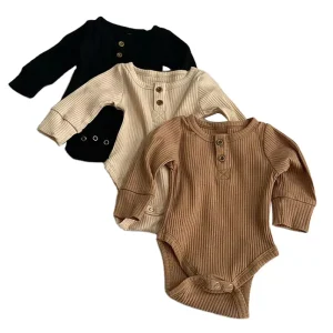 Organic Cotton Baby Ribbed Bodysuit Sustainable Newborn Onesie Eco Friendly Customize Button Ribbed Baby Jumpsuit