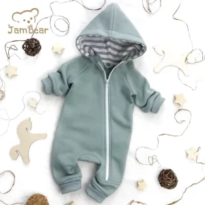 Organic Cotton Baby Hooded Romper Long Sleeve Baby Romper Hoodie Romper Toddler Zipper Baby Sleeper Custom Infant Clothes