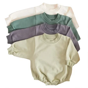 Organic Cotton Baby Sweatshirt Romper Bubble Baby Bodysuit French Terry Sleep Suit Baby Clothes Custom Winter Newborn Onesie