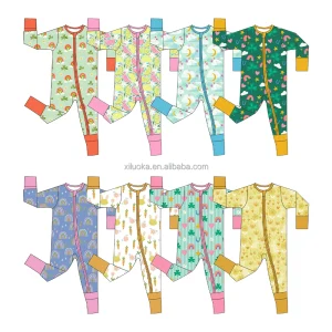 Bamboo Baby Romper Zipper Sleeper with Fold Over Mitts and Feet Custom Print Heat Transfer Logo Ready